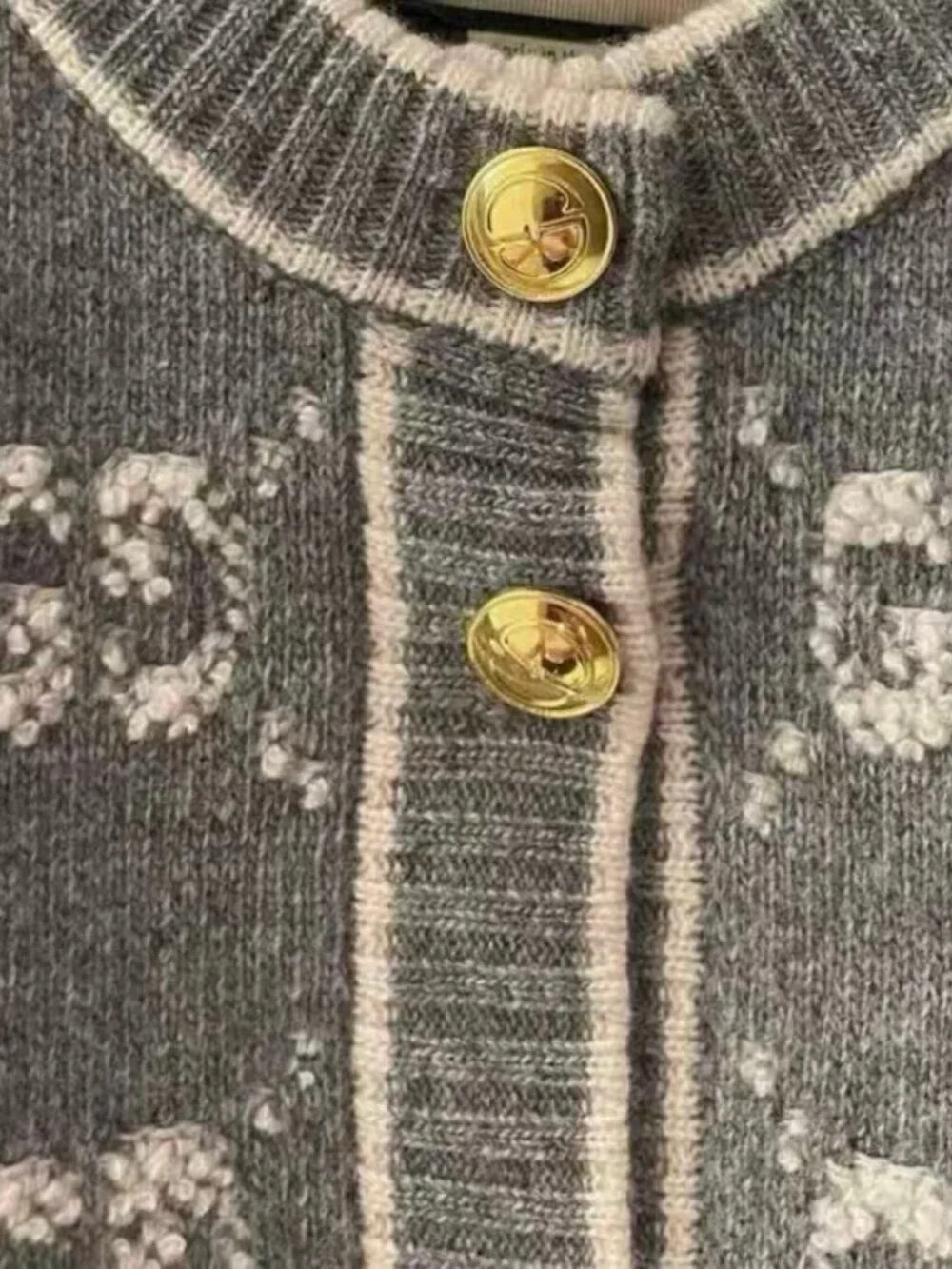 Gucci Grey GG Logo Knit Cardigan Gold Buttons Sweater
